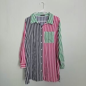 Shein Striped Colorblock Button Up Dress